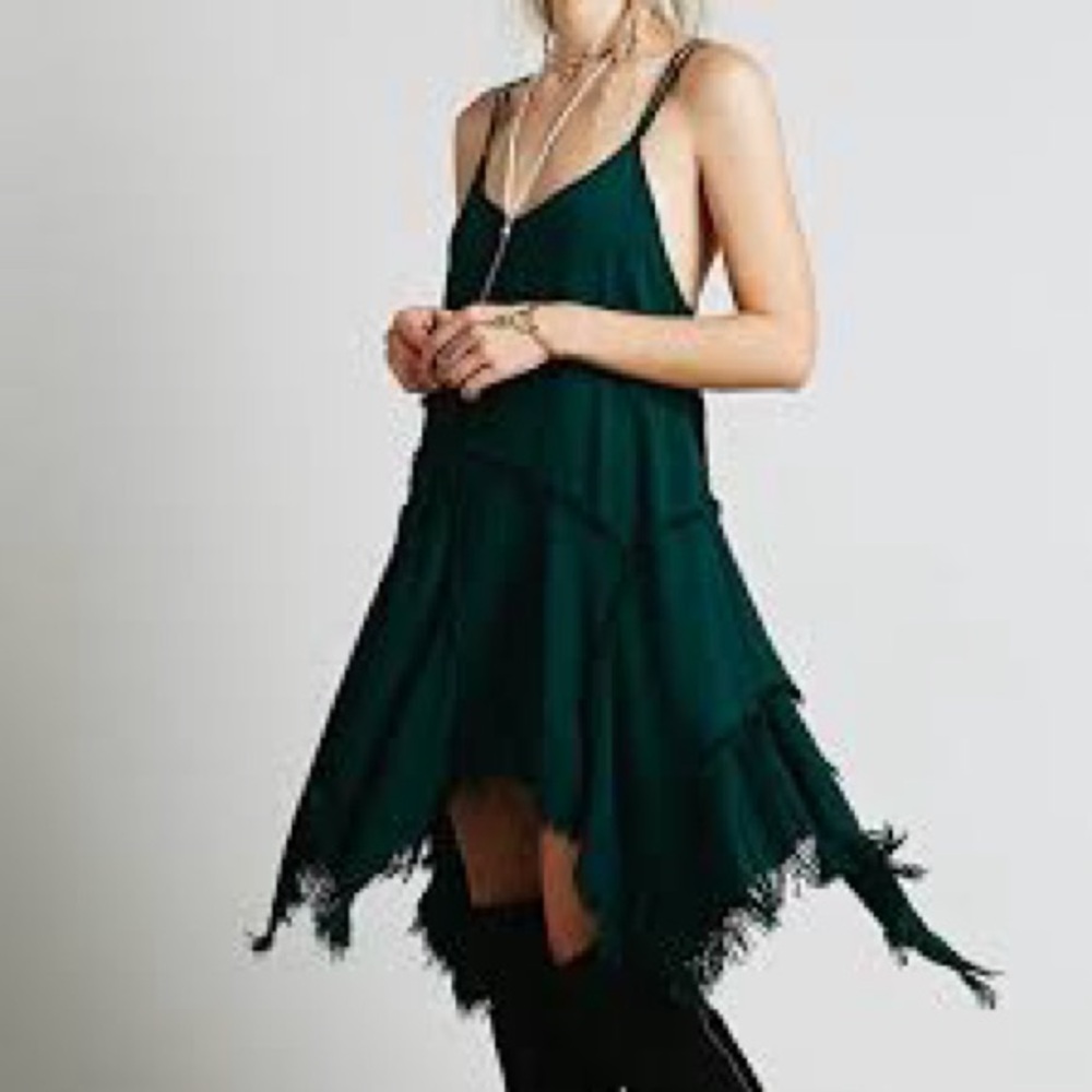 Free People Dark Green Asymmetrical Slip Dress